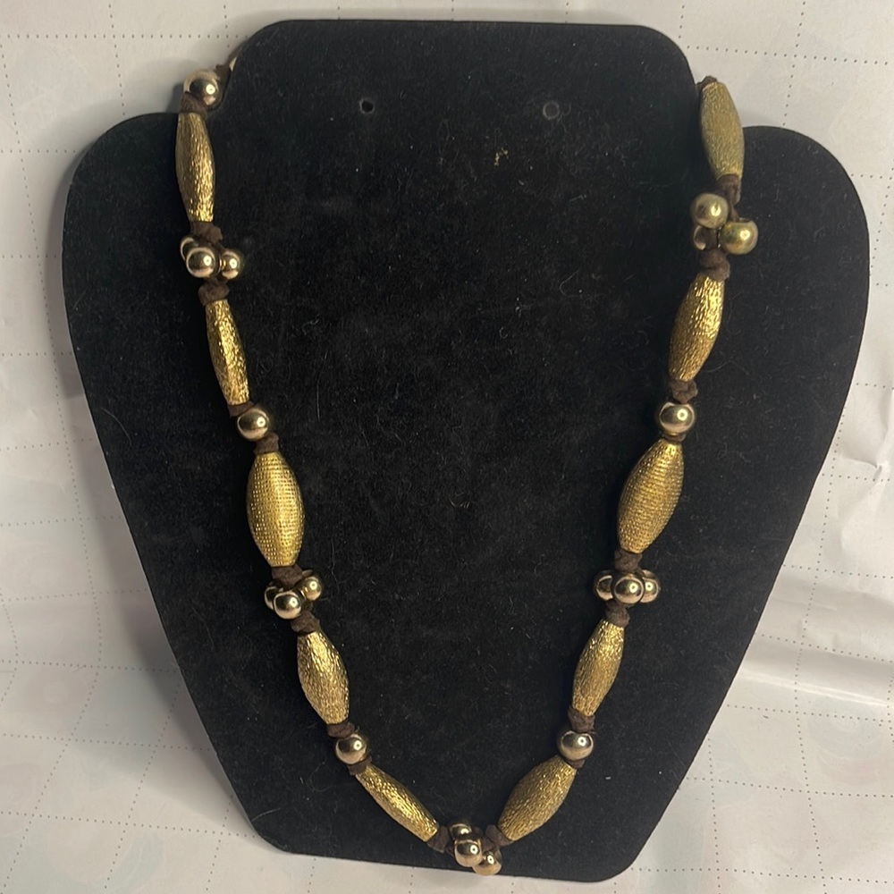 Liz Claiborne Gold Tone Barrel & Ball  Beaded Adjustable Necklace
